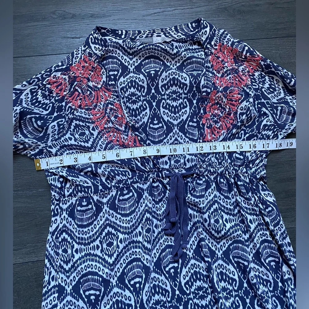 Athleta Womens Blue Ikat Embroidered Swim Cover Up Tunic Size Small